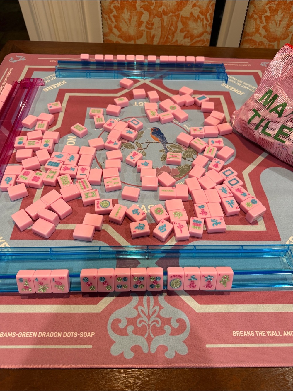 New Pink bubblegum Mahjong Tiles, new tile bag with mahjong mat